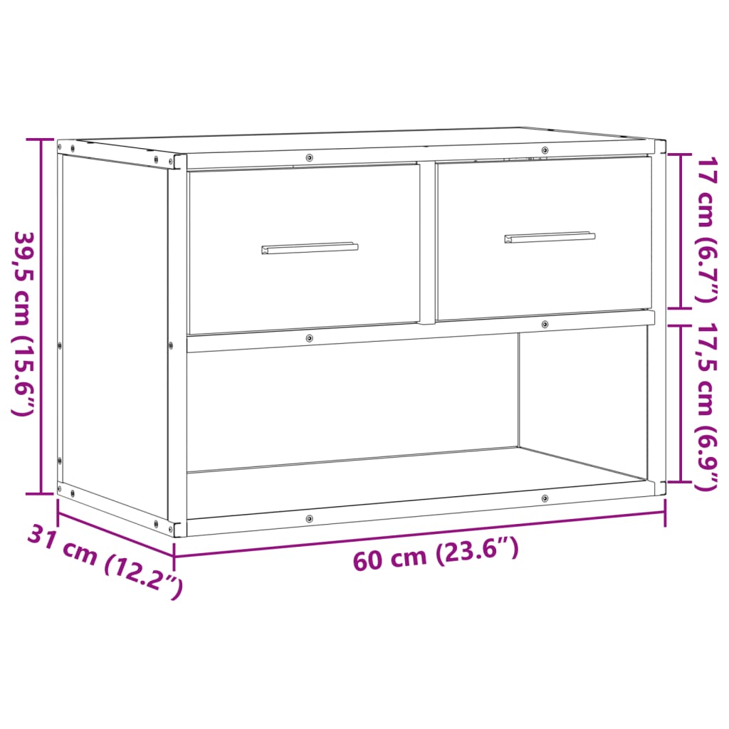 vidaXL TV-Schrank Sonoma-Eiche 60x31x39,5 cm Holzwerkstoff und Metall