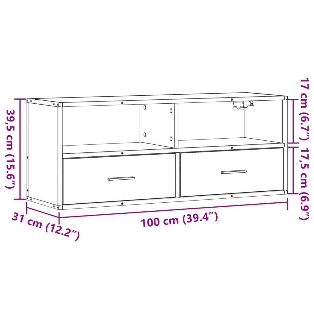 TV-Schrank Schwarz 100x31x39,5 cm Holzwerkstoff und Metall