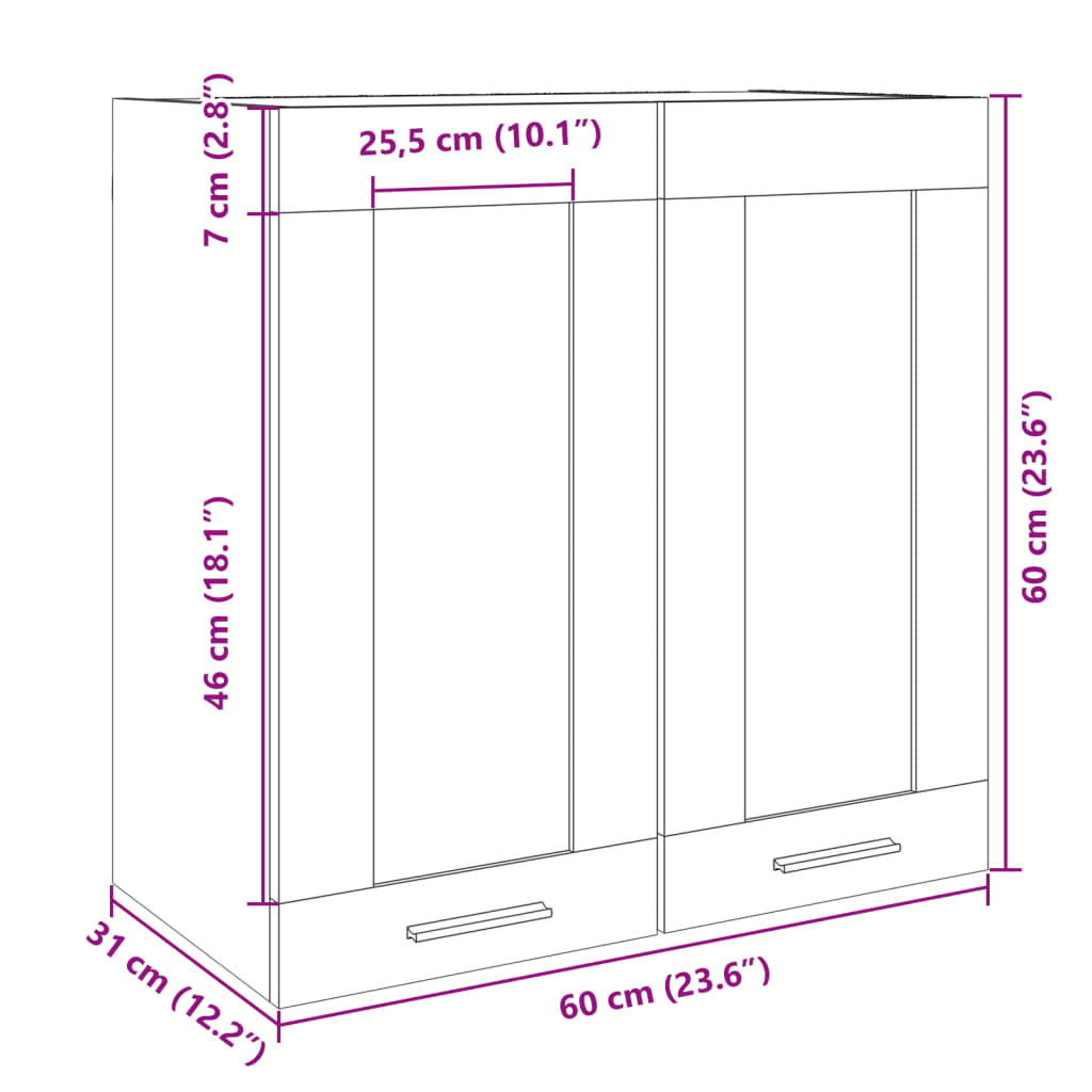 vidaXL Hängeglasschrank Sonoma-Eiche 60x31x60 cm Holzwerkstoff