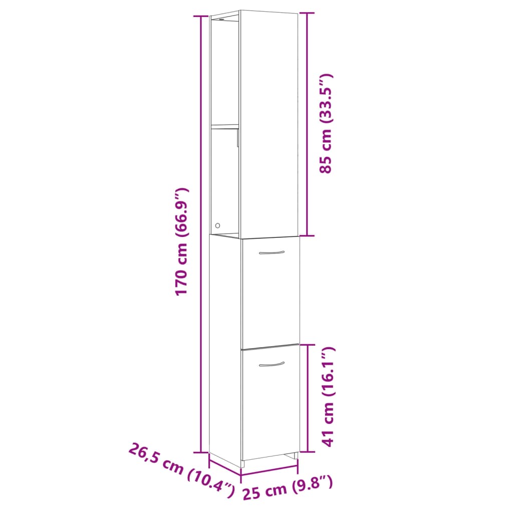 vidaXL Badschrank Sonoma-Eiche 25x26,5x170 cm Holzwerkstoff