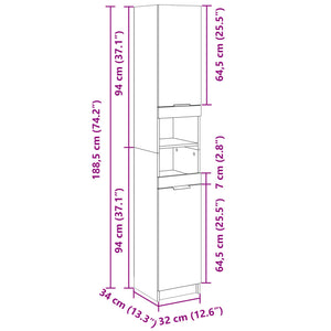 vidaXL Badschrank Sonoma-Eiche 32x34x188,5 cm Holzwerkstoff