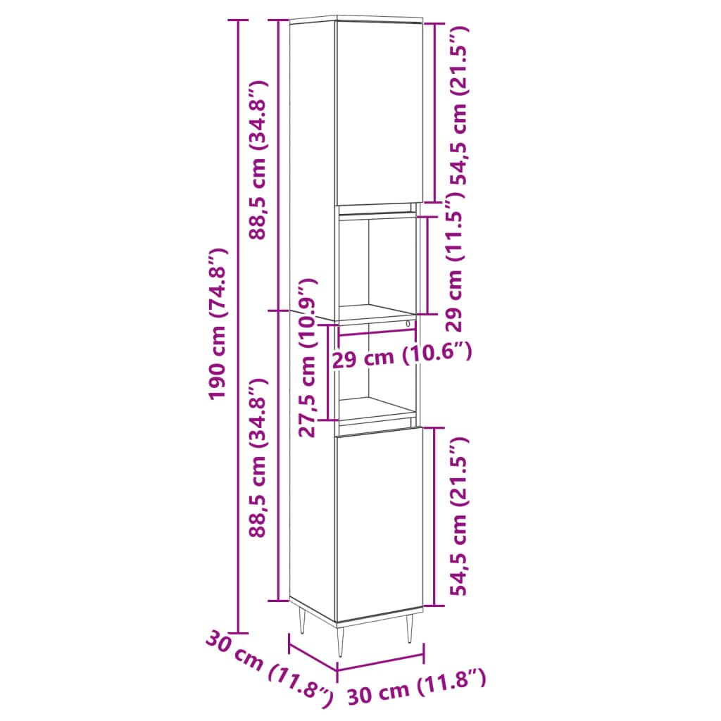 vidaXL Badschrank Sonoma-Eiche 30x30x190 cm Holzwerkstoff