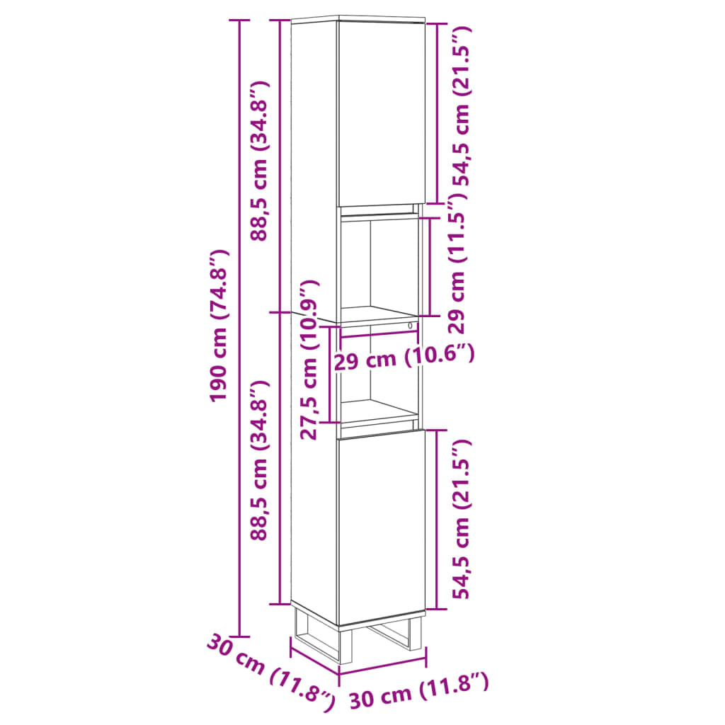 vidaXL Badschrank Sonoma-Eiche 30x30x190 cm Holzwerkstoff