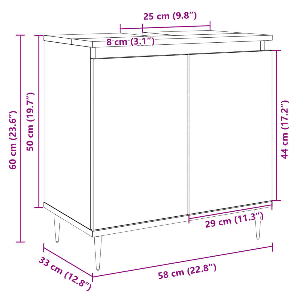 vidaXL Badschrank Sonoma-Eiche 58x33x60 cm Holzwerkstoff