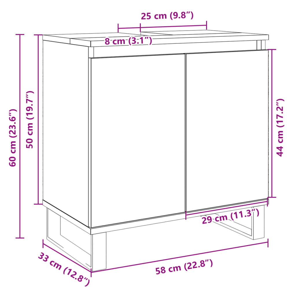 vidaXL Badschrank Sonoma-Eiche 58x33x60 cm Holzwerkstoff