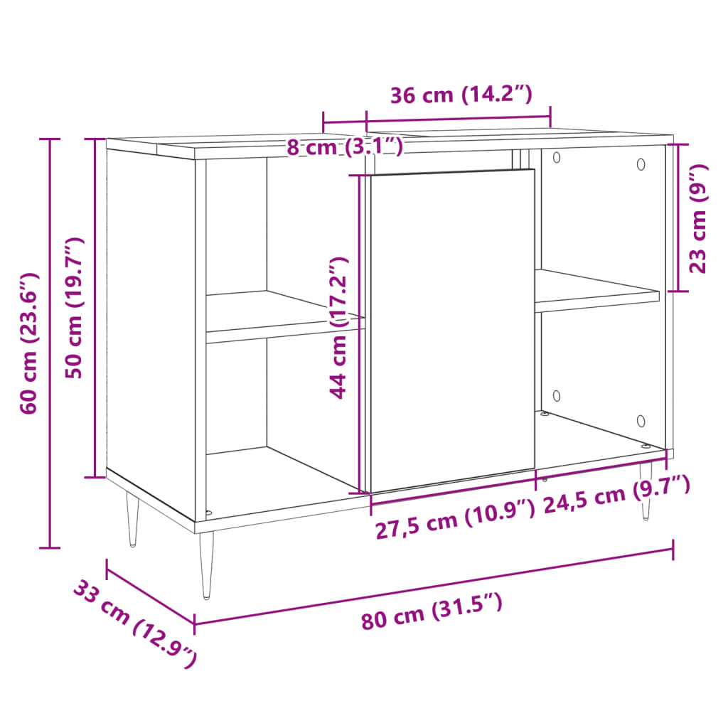 Badschrank Sonoma-Eiche 80x33x60 cm Holzwerkstoff VIDAXL