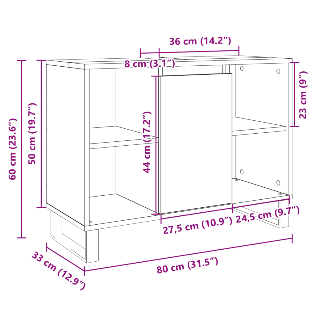 vidaXL Badschrank Sonoma-Eiche 80x33x60 cm Holzwerkstoff