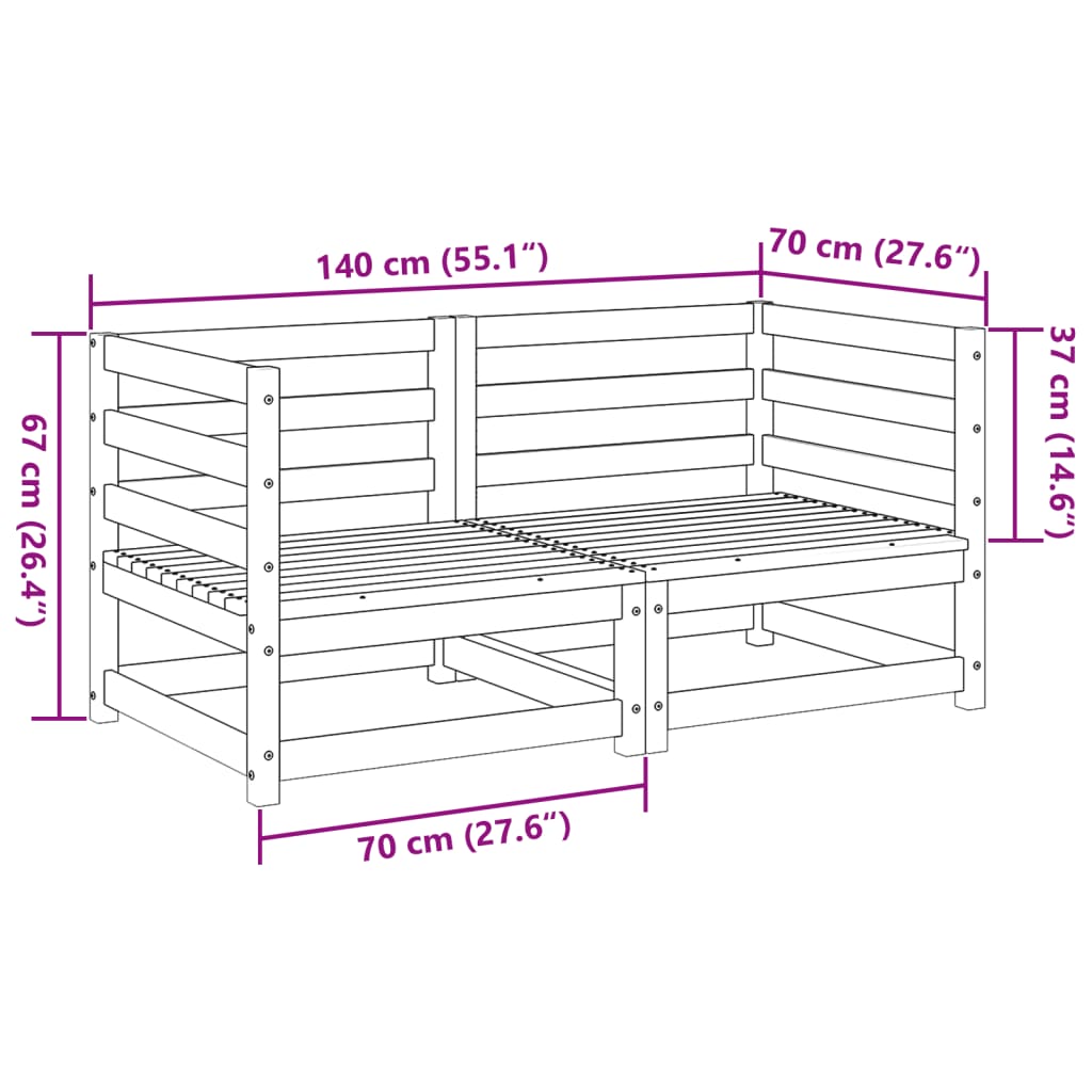 vidaXL 2-tlg. Garten-Sofagarnitur Wachsbraun Massivholz Kiefer