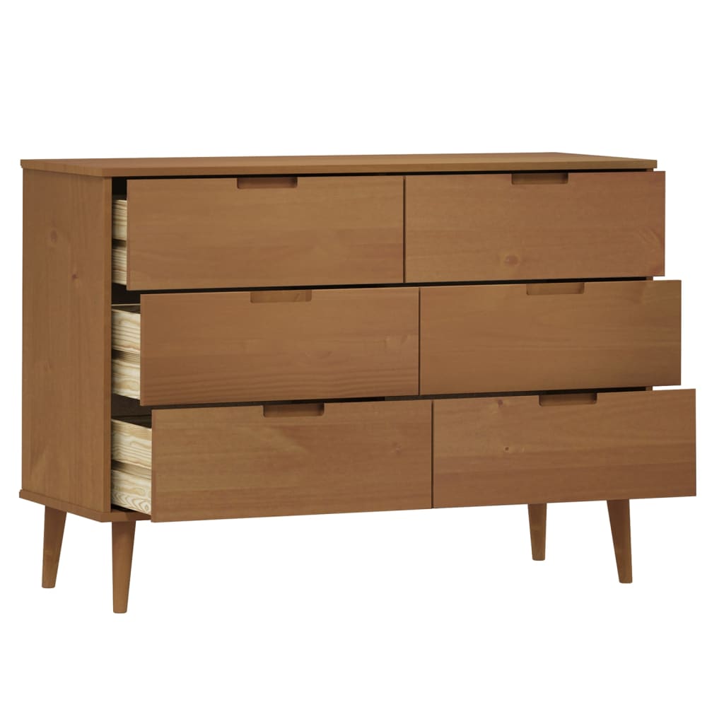 Schubladenschrank MOLDE Braun 113x40x80 cm Massivholz Kiefer Stilecasa