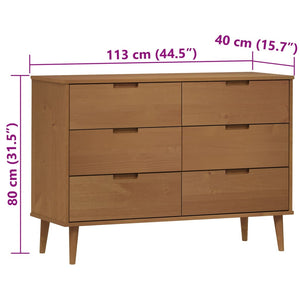 Schubladenschrank MOLDE Braun 113x40x80 cm Massivholz Kiefer Stilecasa