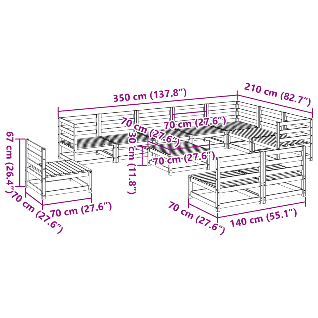 vidaXL 11-tlg. Garten-Sofagarnitur Massivholz Douglasie