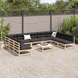 vidaXL 10-tlg. Garten-Sofagarnitur mit Kissen Massivholz Kiefer