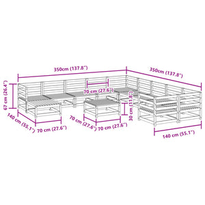 vidaXL 12-tlg. Garten-Sofagarnitur Wachsbraun Massivholz Kiefer