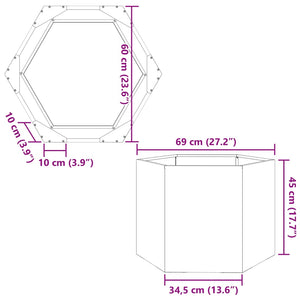 Pflanzkübel Schwarz Sechseckig 69x60x45 Stahl Stilecasa