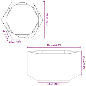 Pflanzkübel Schwarz Sechseckig 104x90x45 Stahl