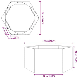 Pflanzkübel Olivgrün Sechseckig 104x90x45 Stahl