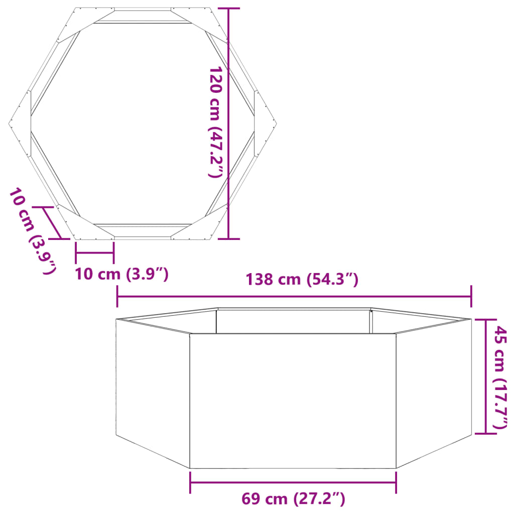 Pflanzkübel Weiß Sechseckig 138x120x45 Stahl