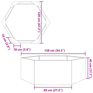 Pflanzkübel Weiß Sechseckig 138x120x45 Stahl