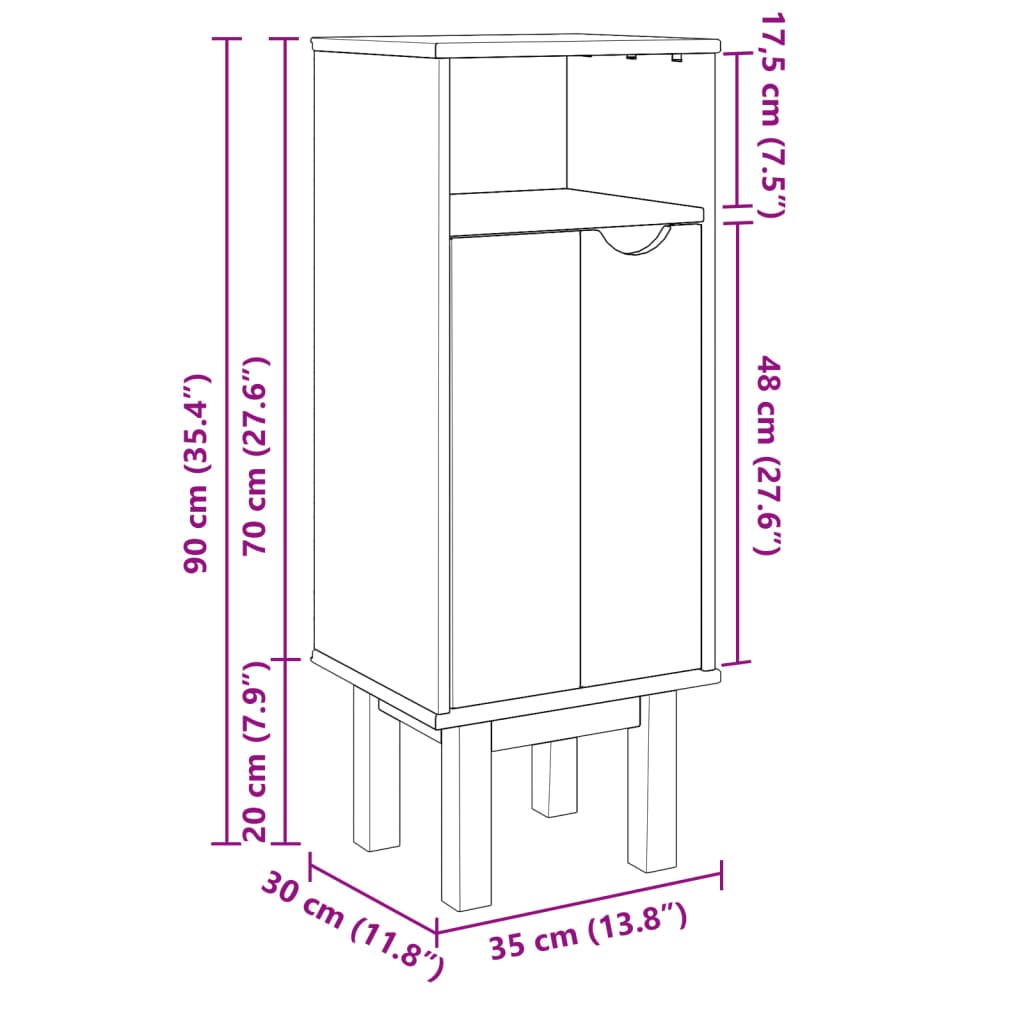 vidaXL Badschrank OTTA 35x30x90 cm Massivholz Kiefer