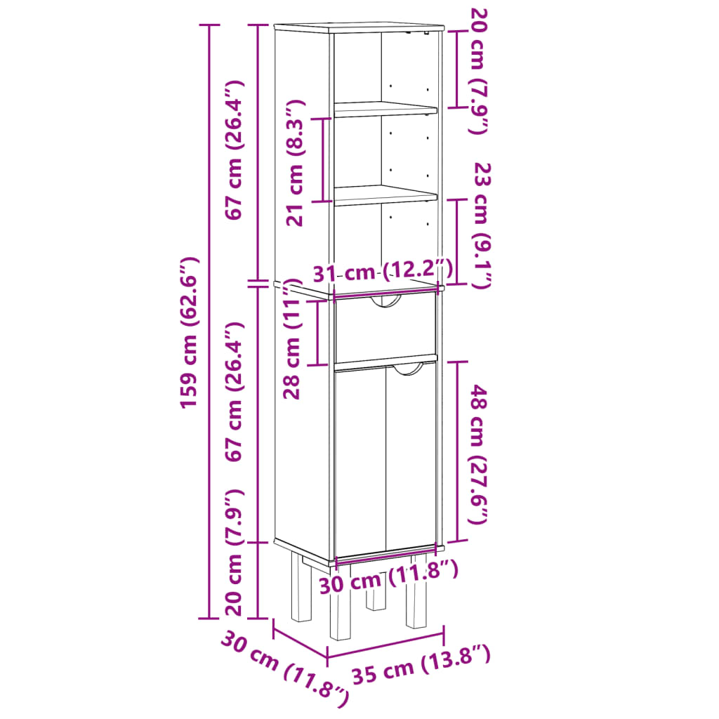 Badschrank OTTA 35x30x159 cm Massivholz Kiefer VIDAXL