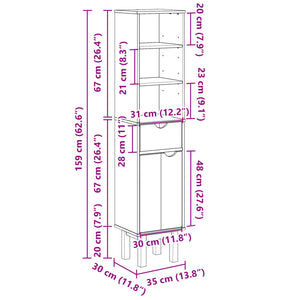 Badschrank OTTA 35x30x159 cm Massivholz Kiefer VIDAXL