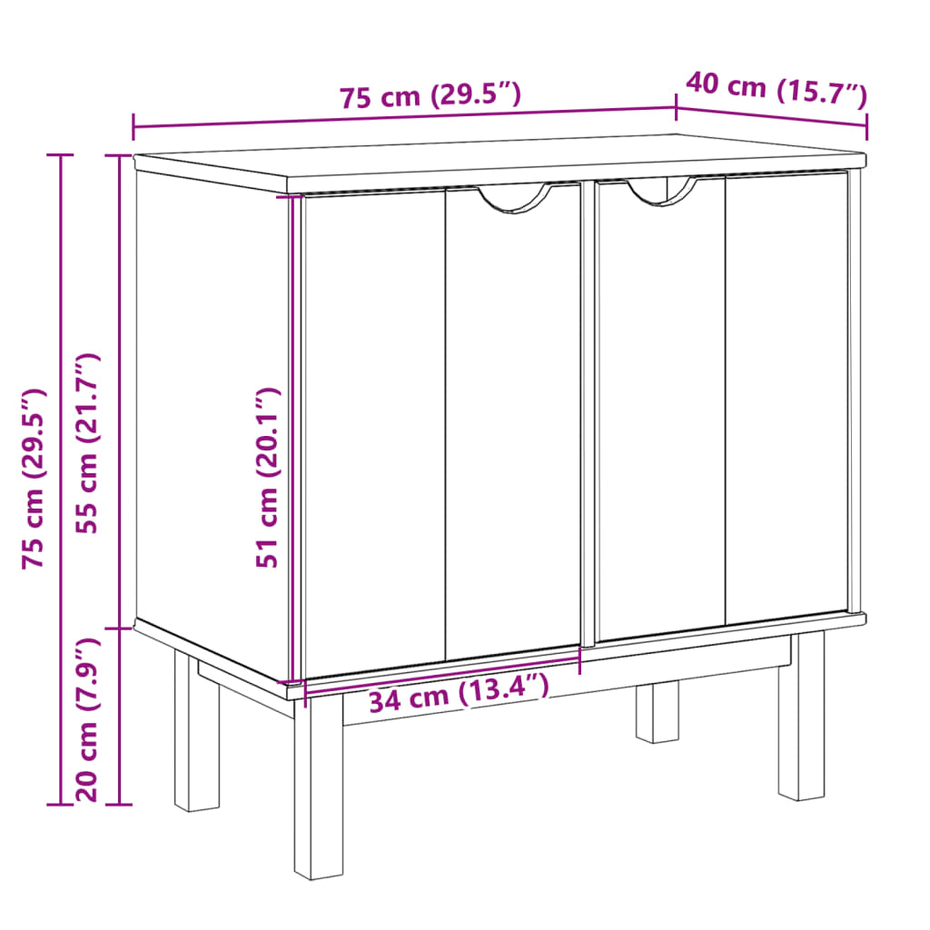 Flurschrank OTTA 75x40x75 cm Massivholz Kiefer VIDAXL