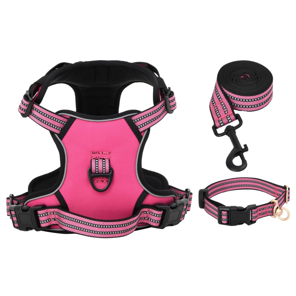 vidaXL Hundegeschirr mit Leine & Halsband Verstellbar Rosa L