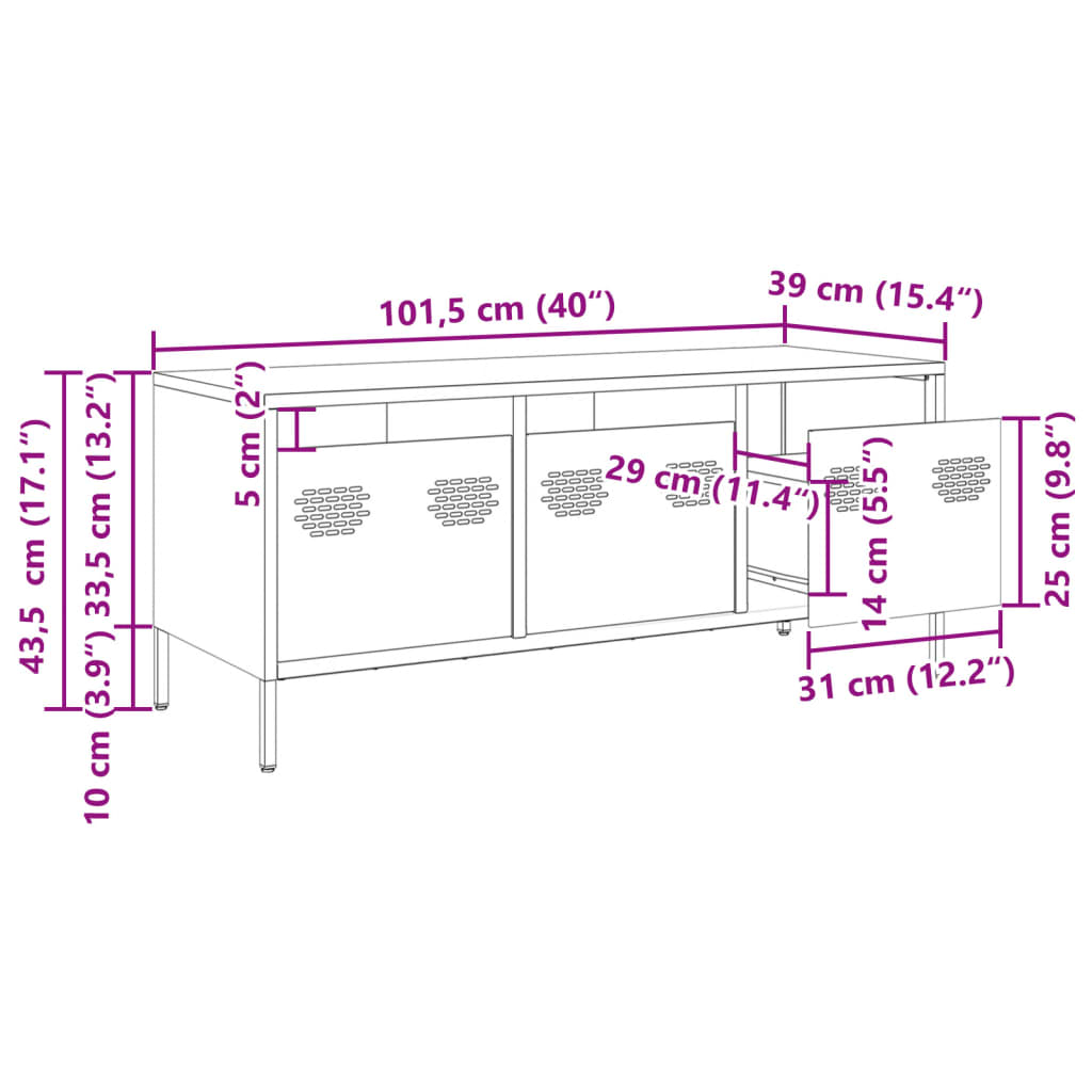 vidaXL TV-Schrank Schwarz 101,5x39x43,5 cm Kaltgewalzter Stahl