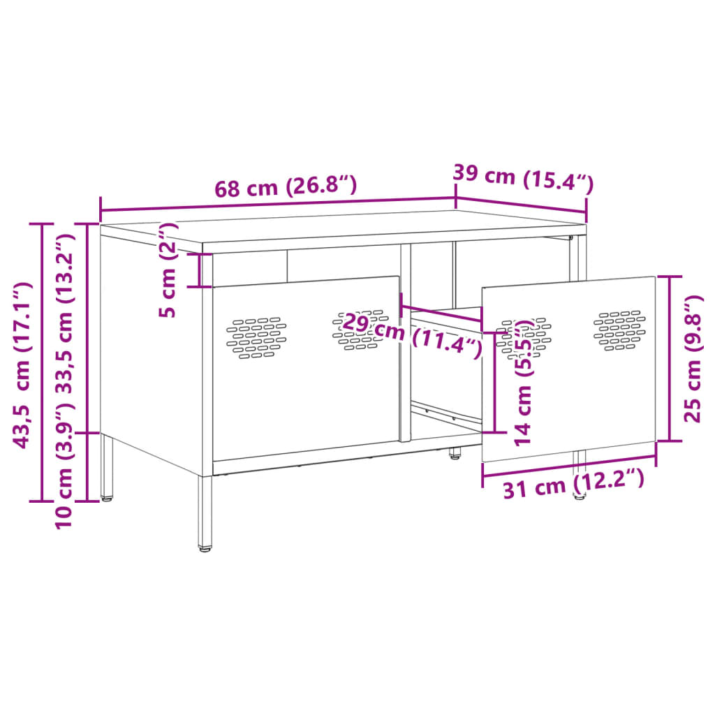 vidaXL TV-Schrank Anthrazit 68x39x43,5 cm Kaltgewalzter Stahl