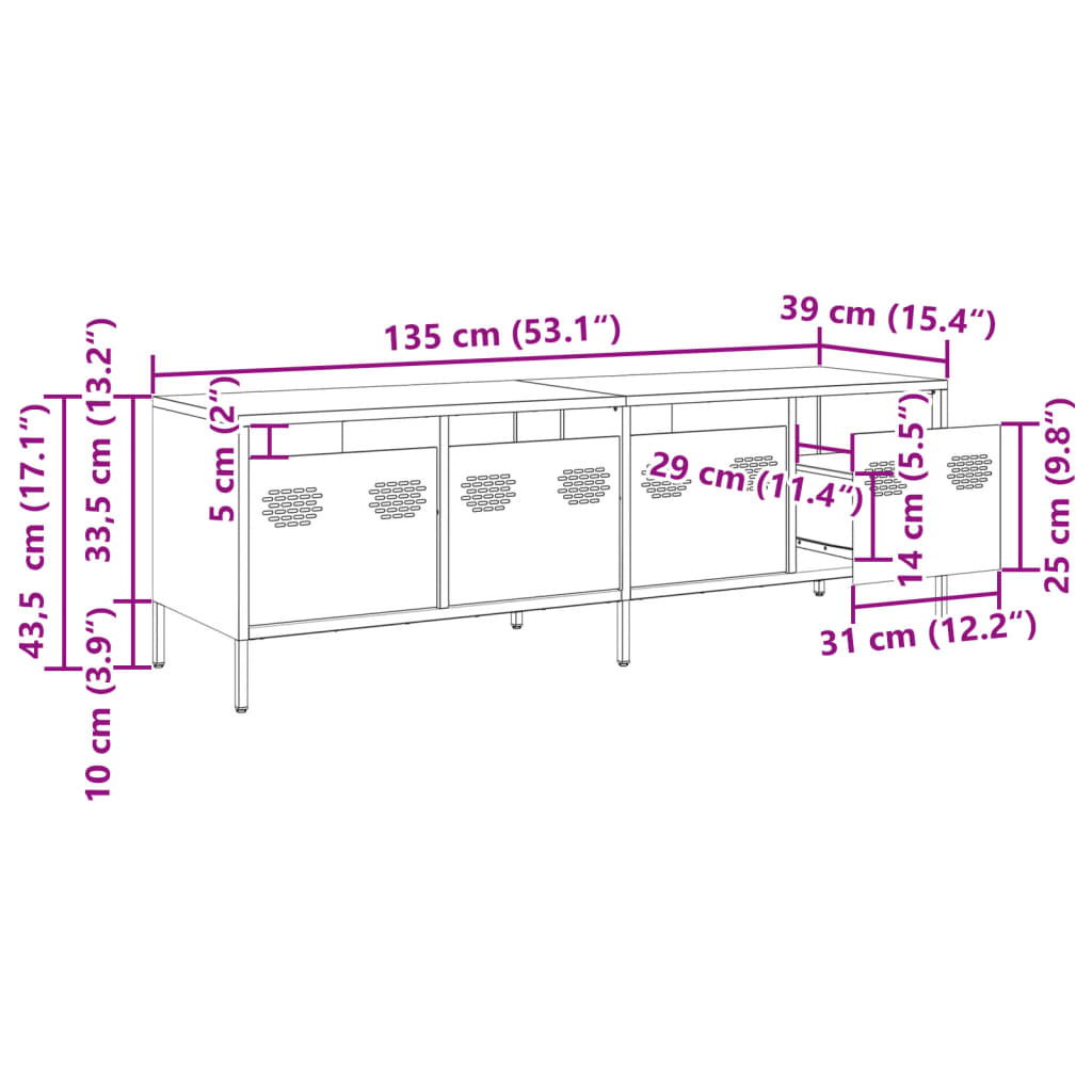 vidaXL TV-Schrank Schwarz 135x39x43,5 cm Kaltgewalzter Stahl