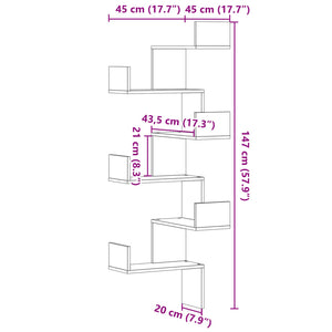 Wand-Eckregal Sonoma-Eiche 45x45x147 cm Holzwerkstoff Stilecasa