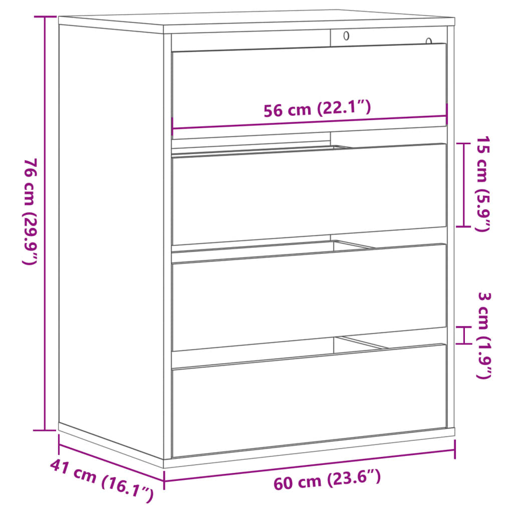 vidaXL Kommode Artisan-Eiche 60x41x76 cm Holzwerkstoff