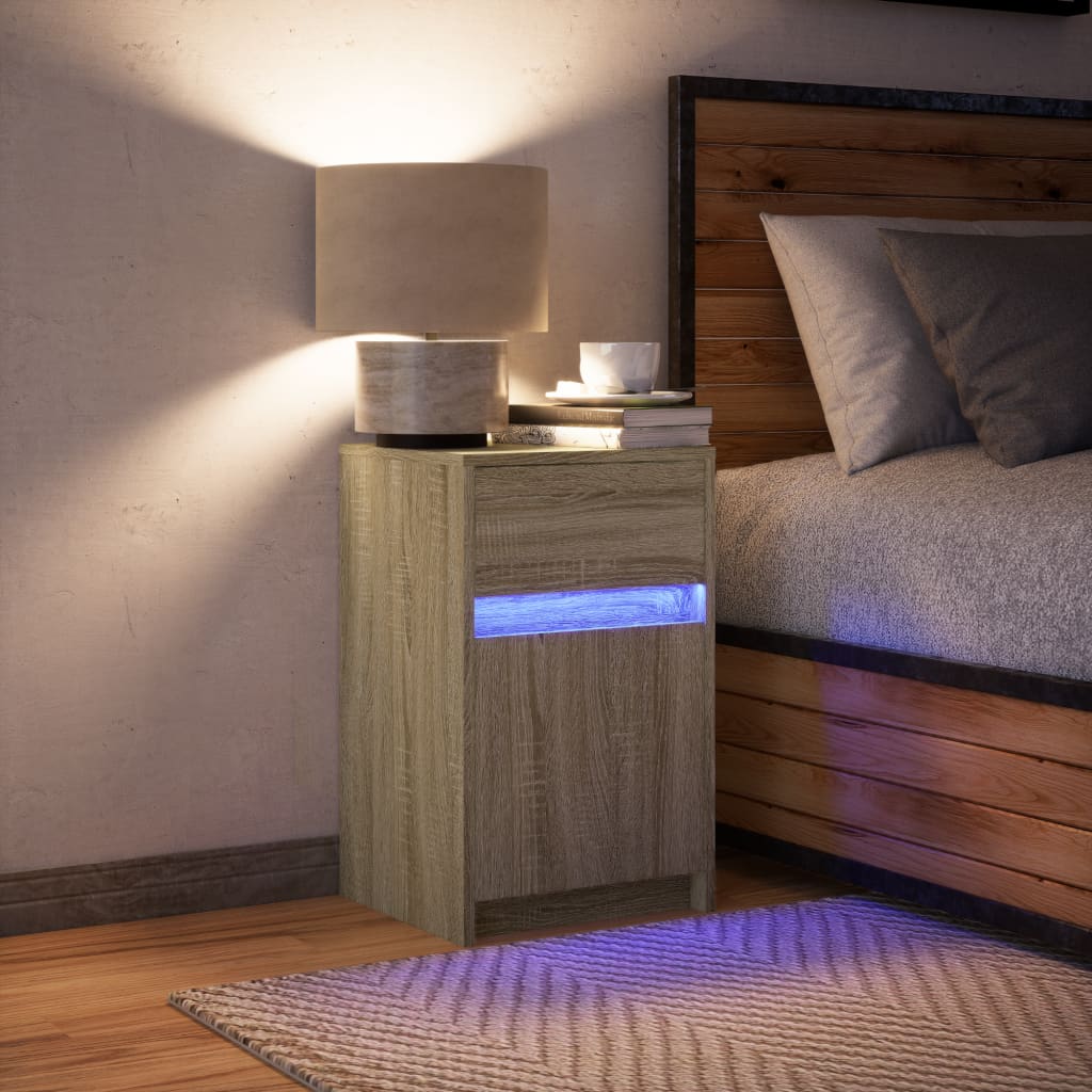 vidaXL Nachttisch mit LED-Leuchten Sonoma Eiche Holzwerkstoff