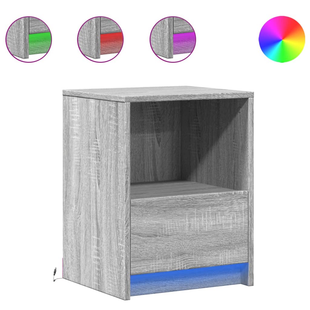 vidaXL Nachttische mit LED-Leuchten 2 Stk. Grau Sonoma Holzwerkstoff