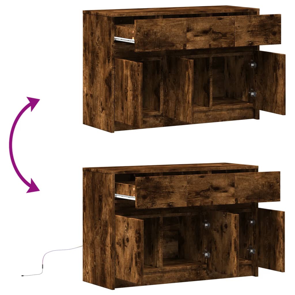 vidaXL TV-Schrank mit LED-Beleuchtung Räuchereiche 91x34x61 cm