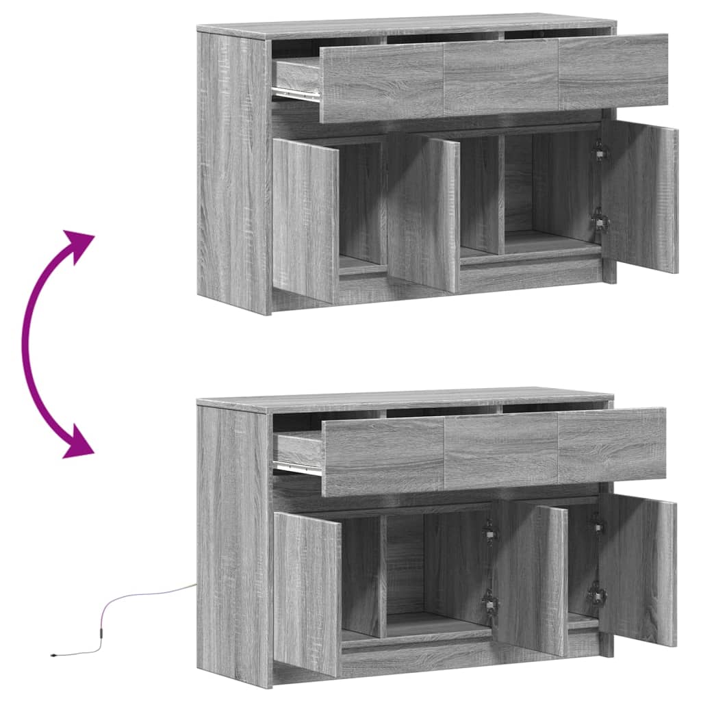 vidaXL TV-Schrank mit LED-Beleuchtung Grau Sonoma 91x34x61 cm