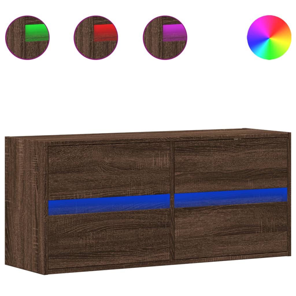 vidaXL TV-Wandschrank LED-Beleuchtung Braun Eichen-Optik 100x31x45 cm