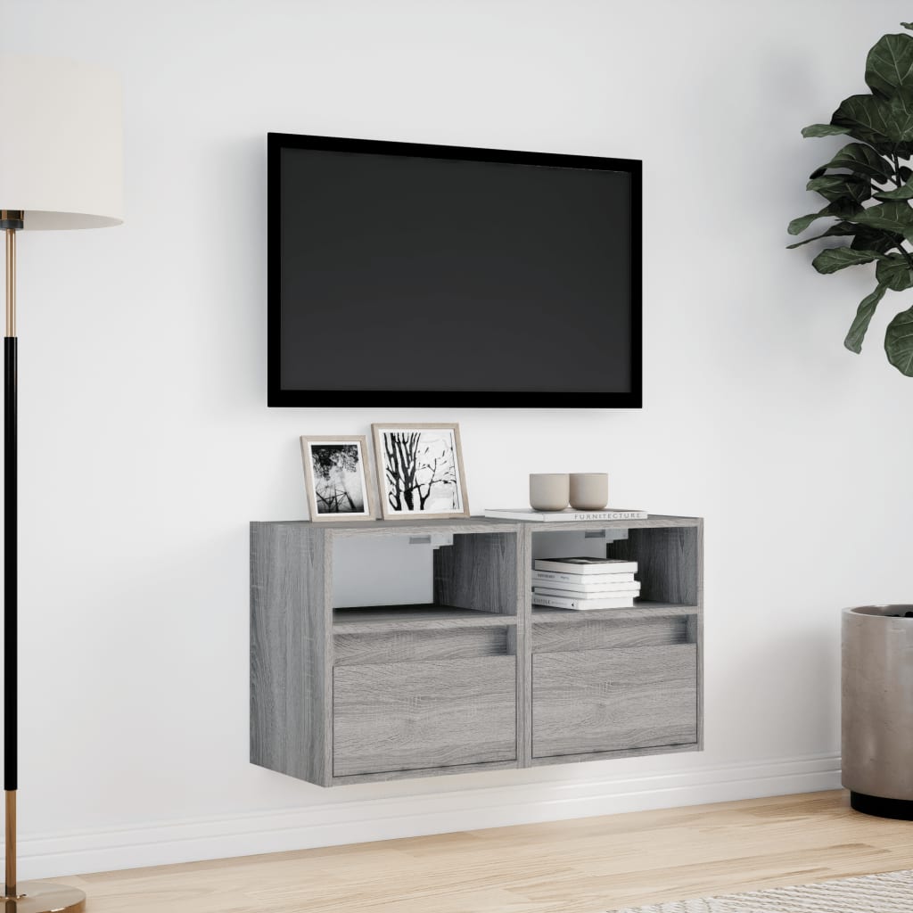 vidaXL TV-Wandschränke LED-Beleuchtung 2 Stk. Grau Sonoma 41x31x45 cm