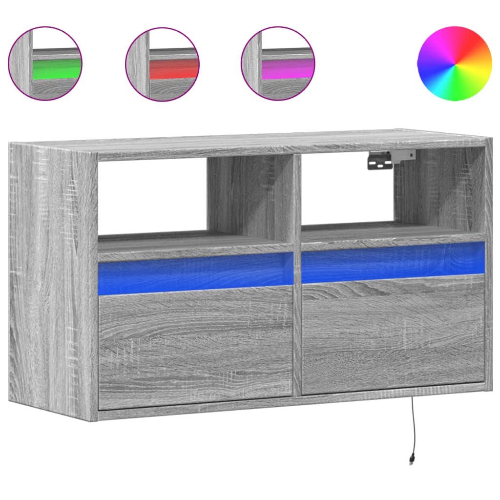 vidaXL TV-Wandschrank mit LED-Beleuchtung Grau Sonoma 80x31x45 cm