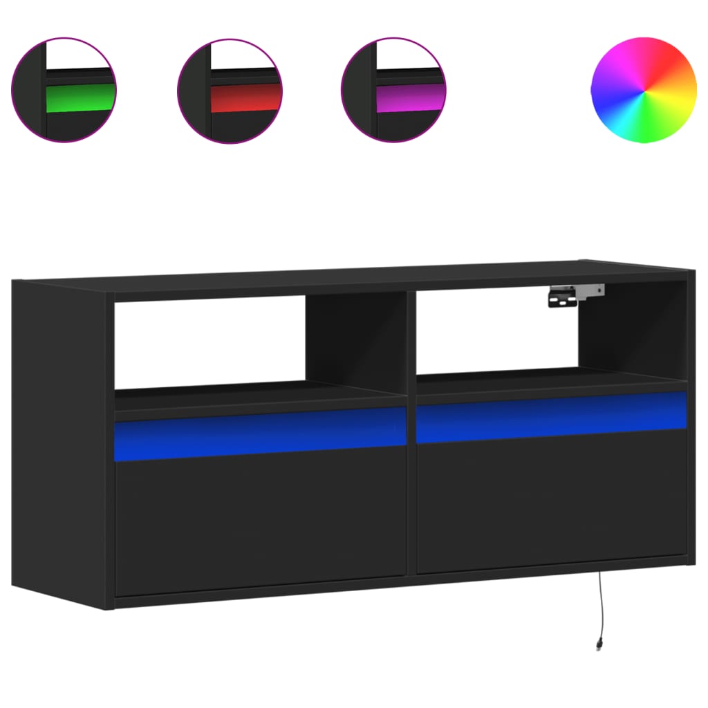 vidaXL TV-Wandschrank mit LED-Beleuchtung Schwarz 100x31x45 cm