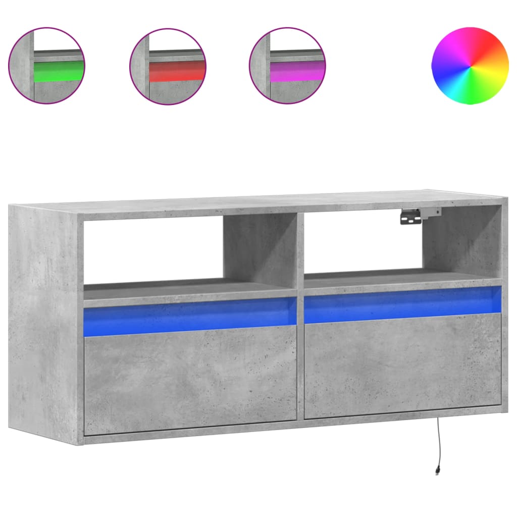 vidaXL TV-Wandschrank mit LED-Beleuchtung Betongrau 100x31x45 cm