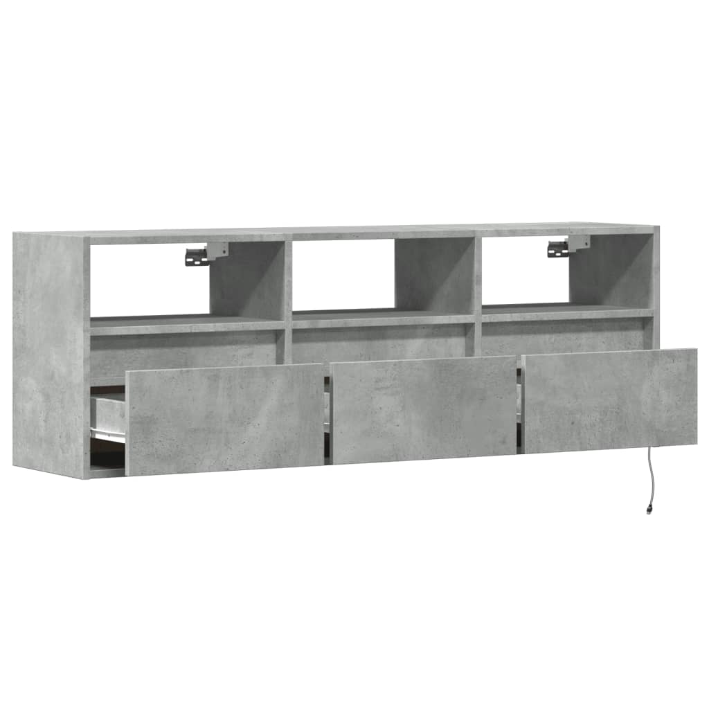 vidaXL TV-Wandschrank mit LED-Beleuchtung Betongrau 130x31x45 cm