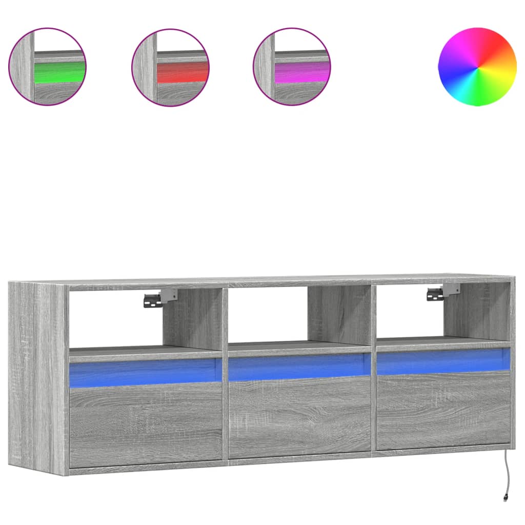 vidaXL TV-Wandschrank mit LED-Beleuchtung Grau Sonoma 130x31x45 cm