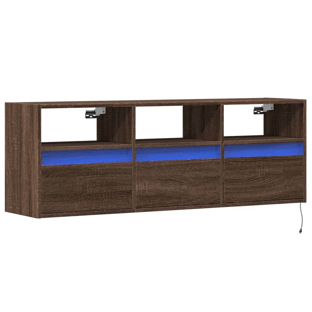 vidaXL TV-Wandschrank LED-Beleuchtung Braun Eichen-Optik 130x31x45 cm