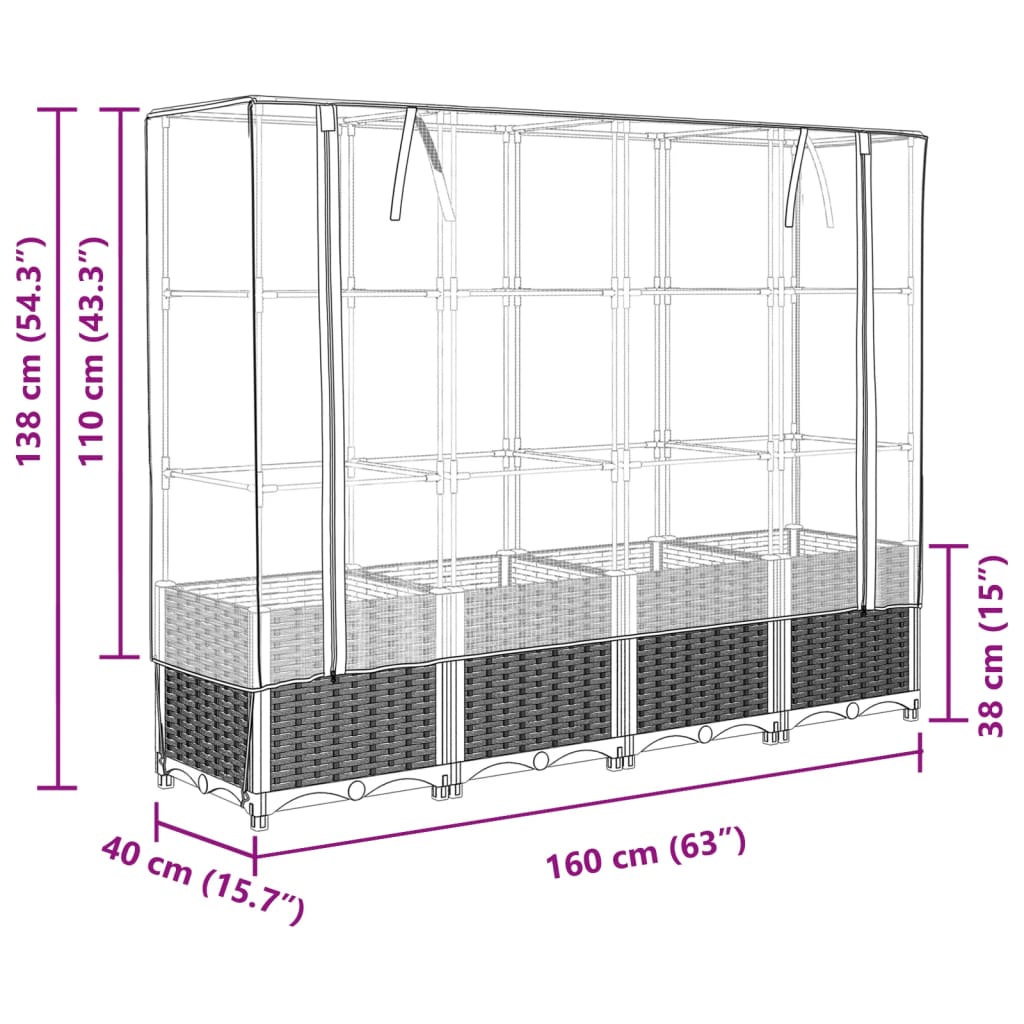 Hochbeet mit Gewächshaus-Aufsatz Rattan-Optik 160x40x138 cm VIDAXL