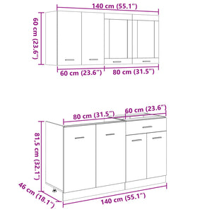 4-tlg. Küchenschrank-Set Sonoma-Eiche Holzwerkstoff Stilecasa