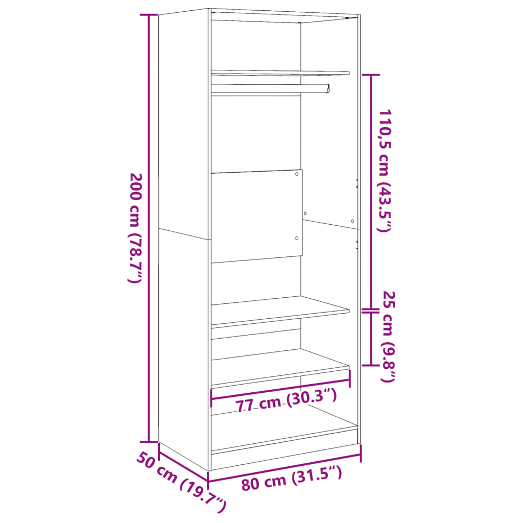 Kleiderschrank Sonoma-Eiche 80x50x200 cm Holzwerkstoff