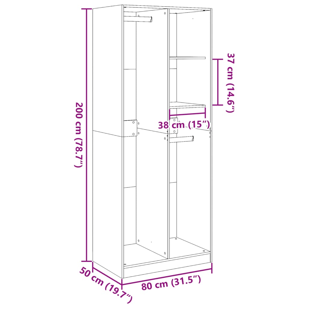 vidaXL Kleiderschrank Betongrau 80x50x200 cm Holzwerkstoff