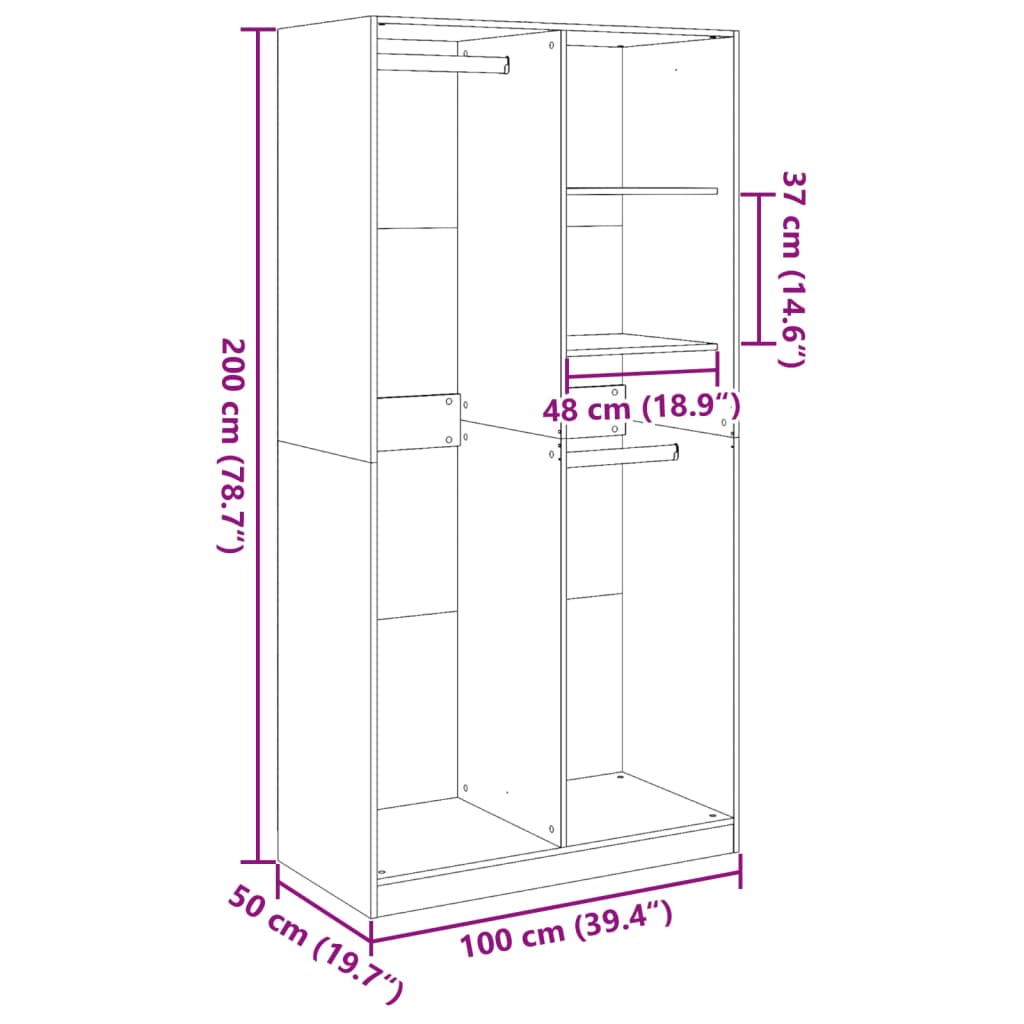 vidaXL Kleiderschrank Braun Eiche-Optik 100x50x200 cm Holzwerkstoff