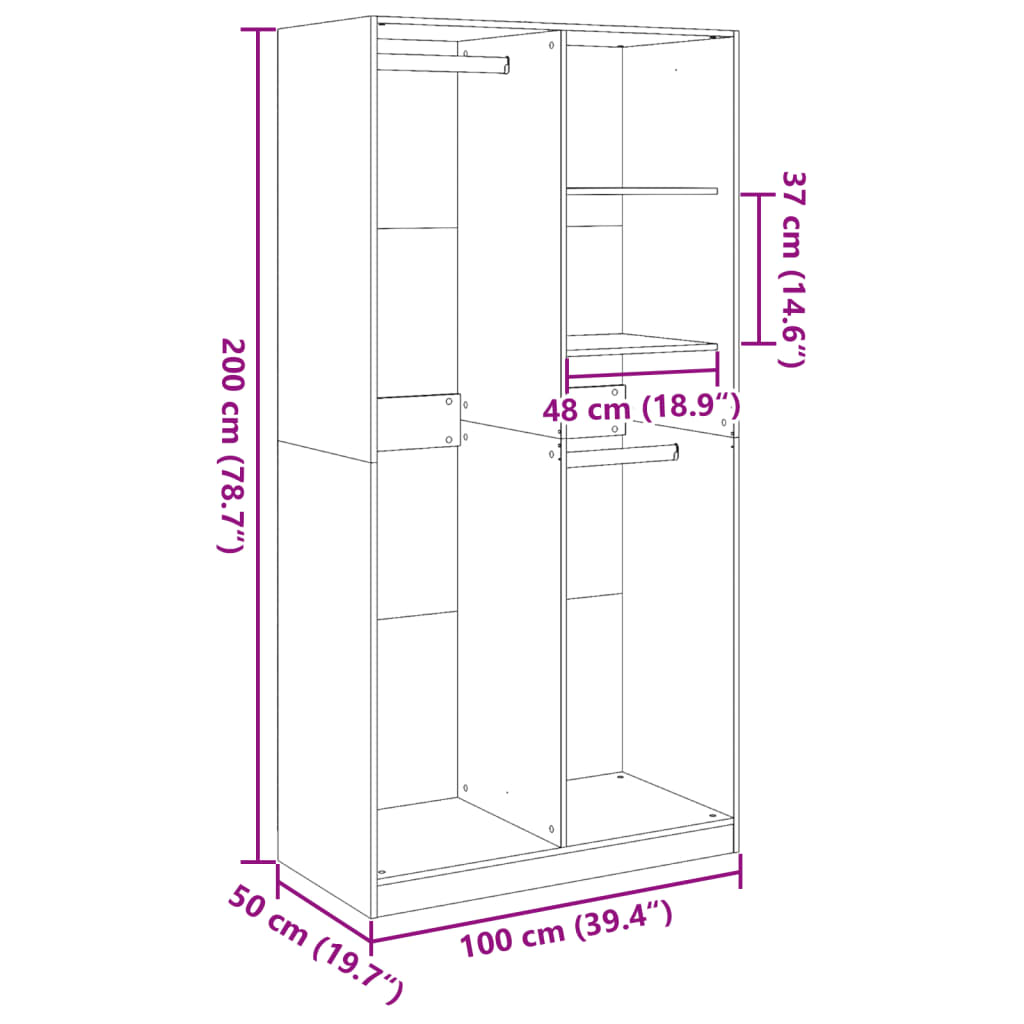 vidaXL Kleiderschrank Artisan-Eiche 100x50x200 cm Holzwerkstoff